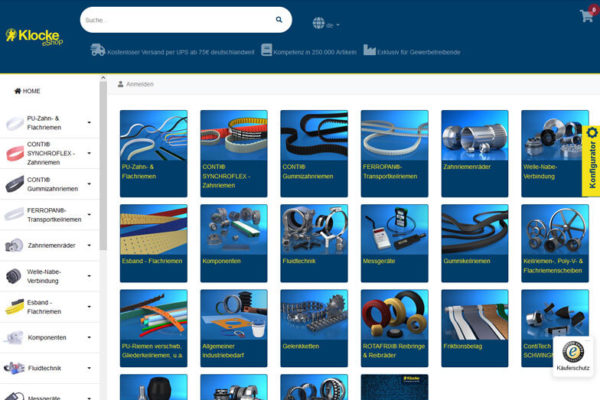 Onlineshop mit ERP-System Klocke Antriebstechnik