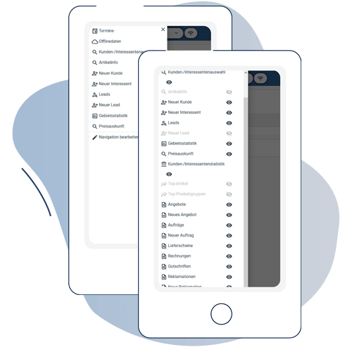 Mobile CRM App Anpassbare Navigation