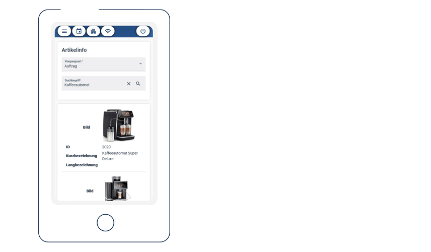 Mobile CRM App Artikelsuche Smartphone