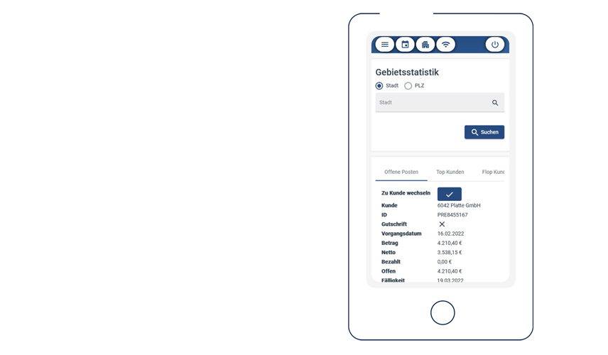 Mobile CRM App Gebietsstatistik Smartphone