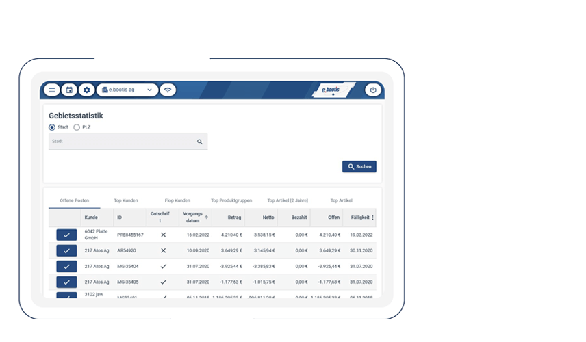 Mobile CRM App Gebietsstatistik Tablet