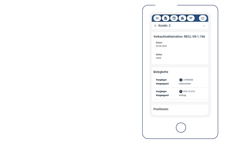 Mobile CRM App Reklamationen Belegkette Smartphone