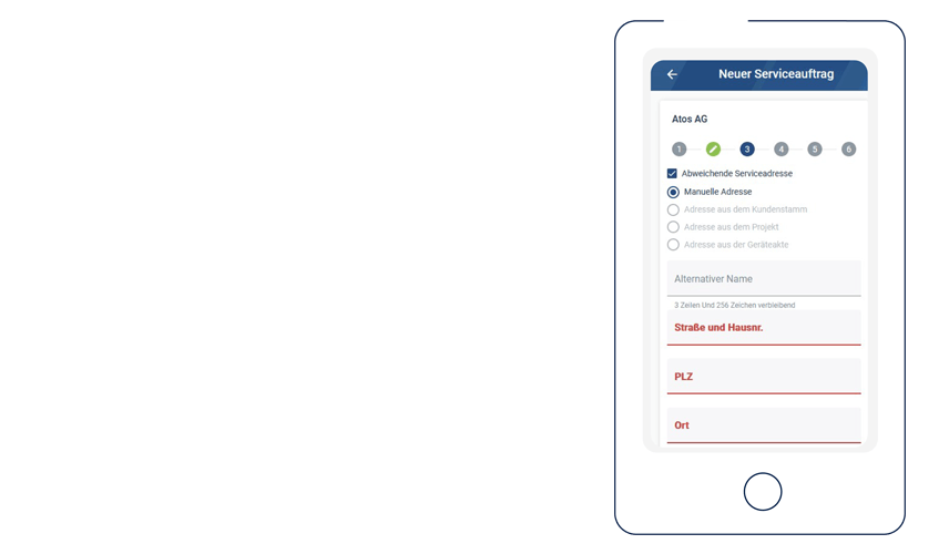 Mobile Service App Neuer Auftrag Liefer- & Rechnungsadressen Smartphone