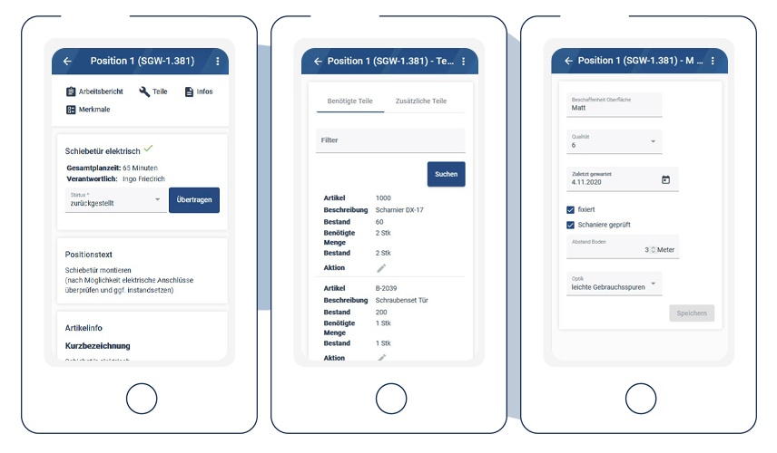 Mobile Service App Positionsübersicht